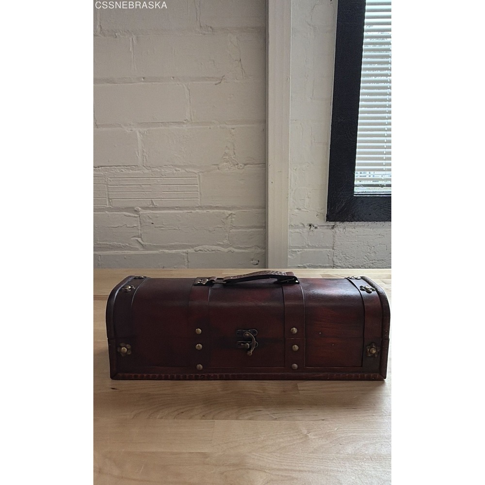 Vintage Decorative Wooden Treasure Chest Box‎ Pirate Style Dome Top Studded